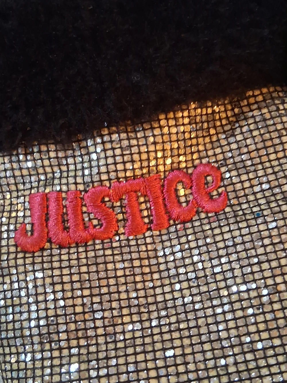 Justice Black Sequin Slippers with Pink Logo 2_3 260842